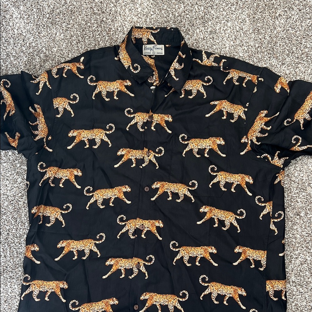 Kenny Flowers Black and Orange Leopard Men's Shirt